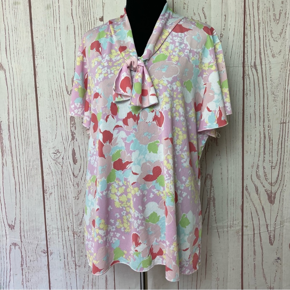 Vintage Rebound LA Plus Size 1X 2X USA Made Floral Stretch Top Scarf Neck - Picture 8 of 8